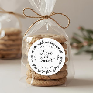 Rustic Floral Wreath Love is Sweet Wedding Favour Classic Round Sticker