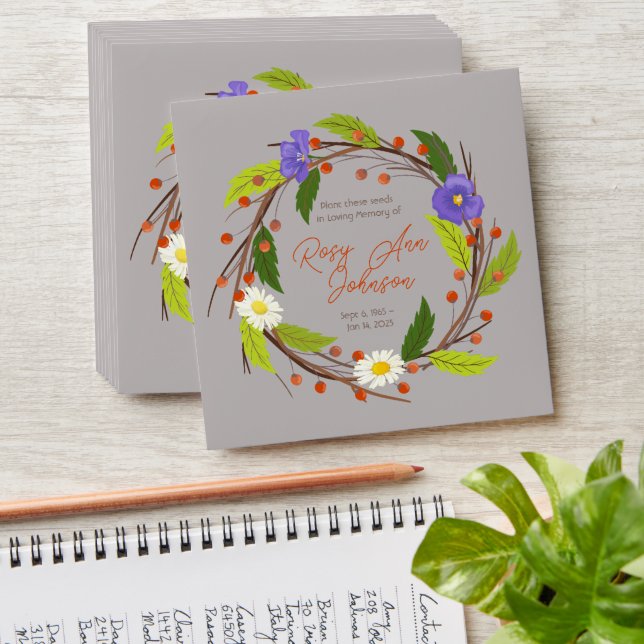 Rustic Floral Wreath Memorial Seed Envelope (Stacked)