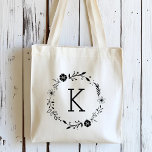 Rustic Floral Wreath Monogram Tote Bag<br><div class="desc">Personalise this tote bag with your initial. For more advanced customisation of this design,  Please click the "Customise" button above!</div>