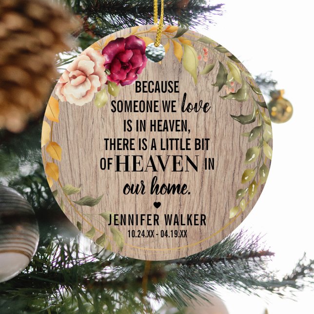 Rustic Floral Wreath Photo Memorial Christmas Ceramic Tree Decoration (Creator Uploaded)