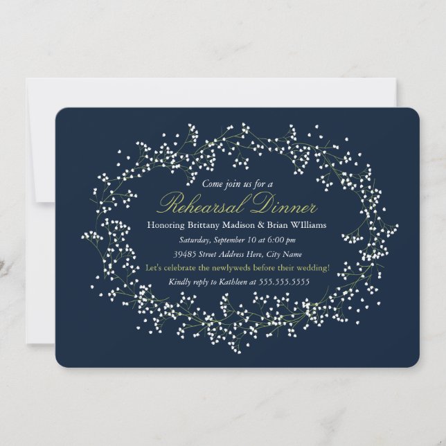 Rustic Floral Wreath Rehearsal Dinner Invite (Front)