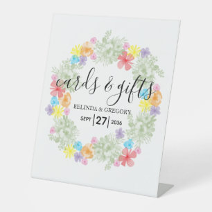 Rustic Floral Wreath Wedding Cards & Gifts Pedestal Sign