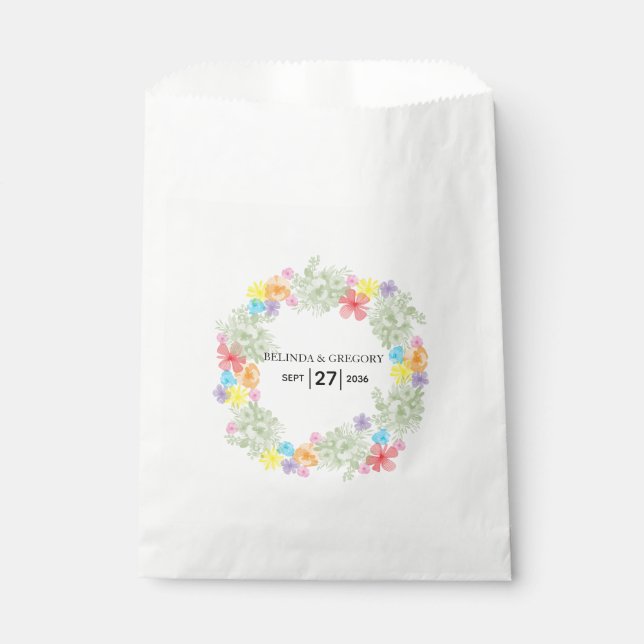 Rustic Floral Wreath Wedding Favour Bags (Front)