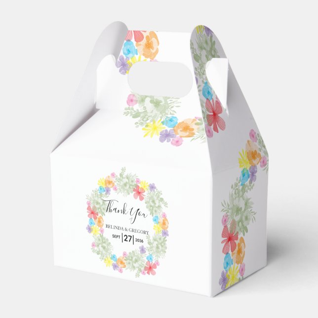 Rustic Floral Wreath Wedding Favour Box (Front Side)