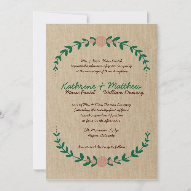 Rustic Floral Wreath Wedding Invitation (Front)