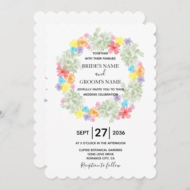 Rustic Floral Wreath Wedding Invitations (Front/Back)