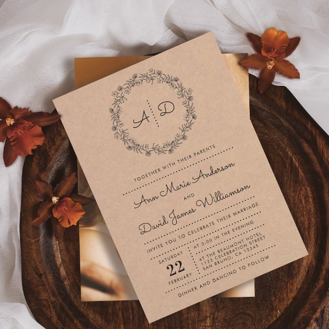 Rustic Floral Wreath Wedding Photo Invitation (Creator Uploaded)