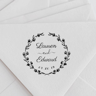 Rustic Floral Wreath Wedding Save the Date Self-inking Stamp