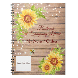 Rustic Floral Yellow Sunflower Business Notebook