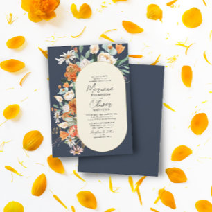 Rustic Florals Double Arch Navy Wedding Invitation