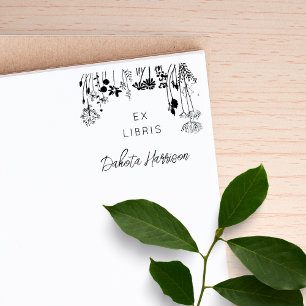 Rustic Florals Modern Script Custom Library Book Rubber Stamp