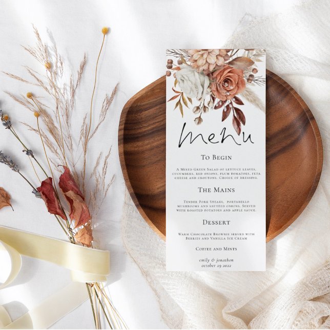 Rustic Florals Pampas Grasses Fall Wedding Menu (Creator Uploaded)