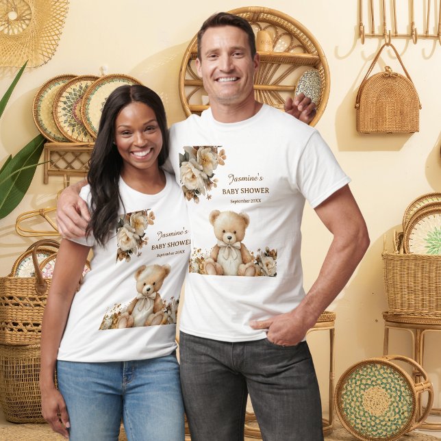 Rustic Florals Teddy Bear Baby Shower T-Shirt (Creator Uploaded)