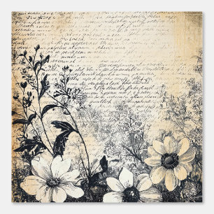 Rustic Flower and Calligraphy - Aged Brown Paper 1 Wallpaper