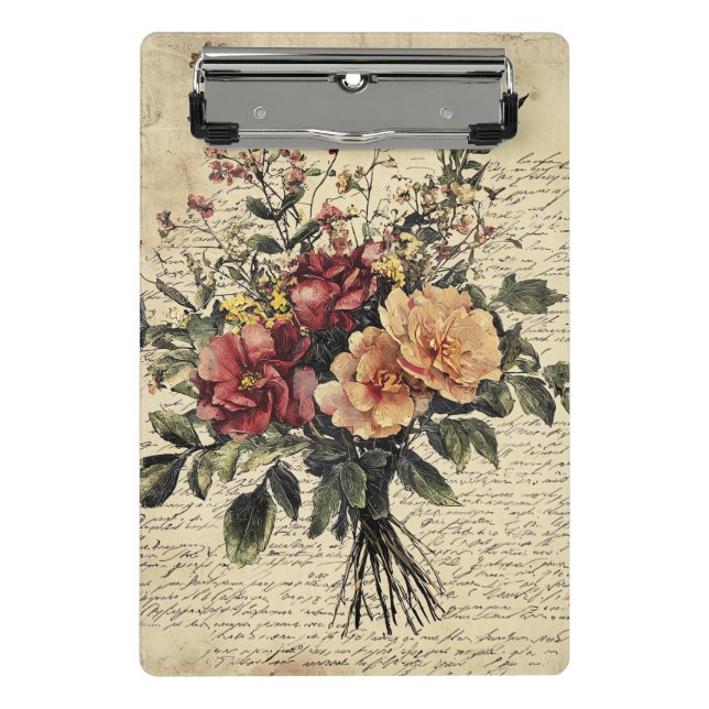 Rustic Flower and Calligraphy - Aged Brown Paper 2 Mini Clipboard (Front)