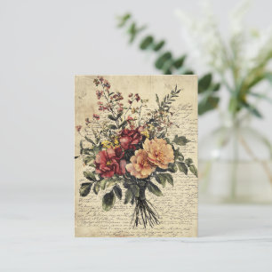Rustic Flower and Calligraphy - Aged Brown Paper 2 Postcard