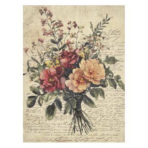 Rustic Flower and Calligraphy - Aged Brown Paper 2 Tablecloth