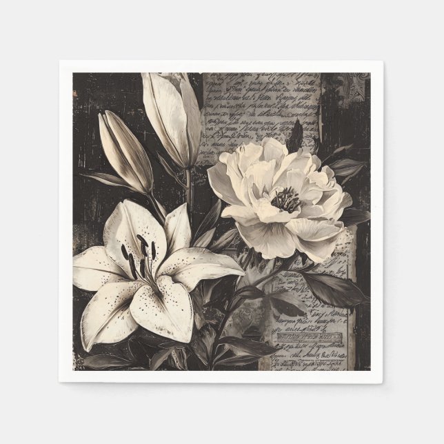 Rustic Flower and Calligraphy - Aged Brown Paper 4 Napkin (Front)