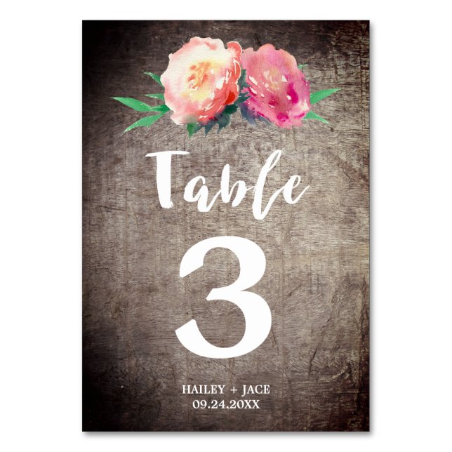 Rustic Flower Bouquet Wedding Table Number (Front)