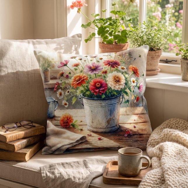Rustic Flower Bucket Still Life Cushion (Creator Uploaded)