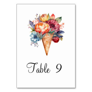 Rustic Flower Ice Cream Bridal Shower Party Table Number