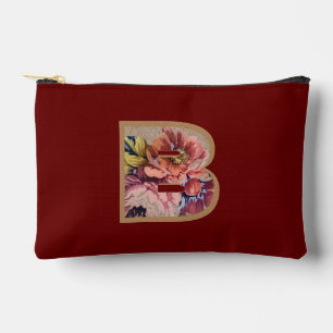 Rustic Flower Initial B Burgundy Accessory Pouch