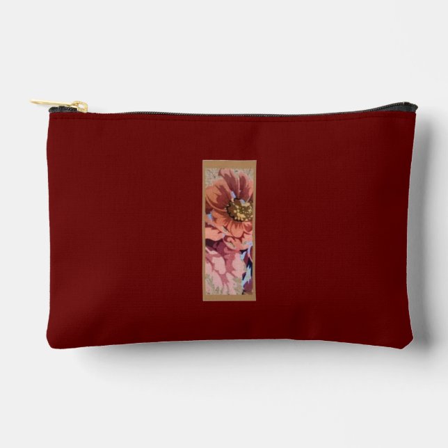 Rustic Flower Initial I Burgundy Accessory Pouch (Front)
