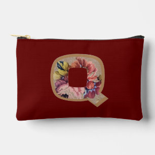 Rustic Flower Initial Q Burgundy Accessory Pouch