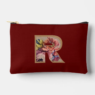 Rustic Flower Initial R Burgundy Accessory Pouch