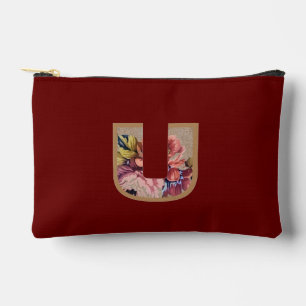 Rustic Flower Initial U Burgundy Accessory Pouch