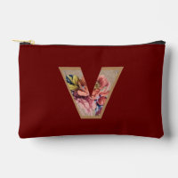 Rustic Flower Initial V Burgundy
