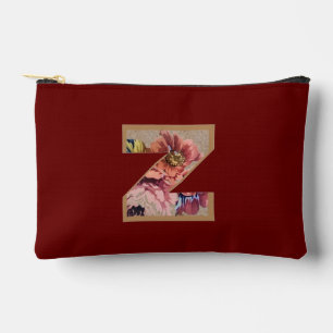 Rustic Flower Initial Z Burgundy Accessory Pouch