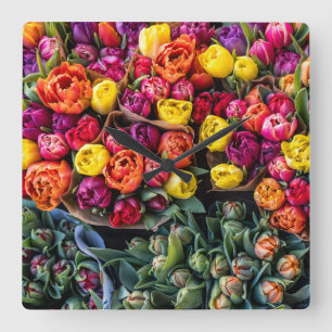 Rustic Flower Market   Fresh Cut Flower Square Wall Clock