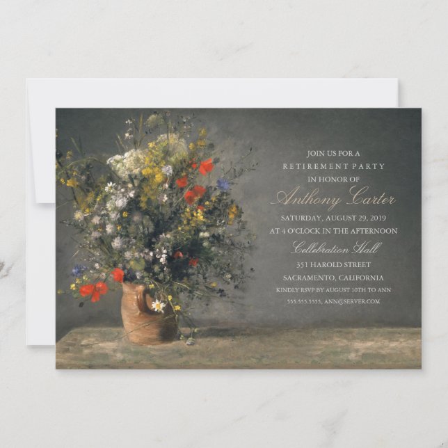 Rustic Flower Vase Vintage Painting Retirement Invitation (Front)