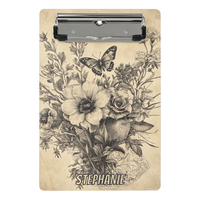Rustic Flowers and Butterfly - Aged Paper (12) Mini Clipboard (Front)