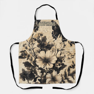 Rustic Flowers and Butterfly - Aged Paper (13) Apron