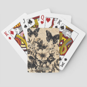 Rustic Flowers and Butterfly - Aged Paper (13) Playing Cards