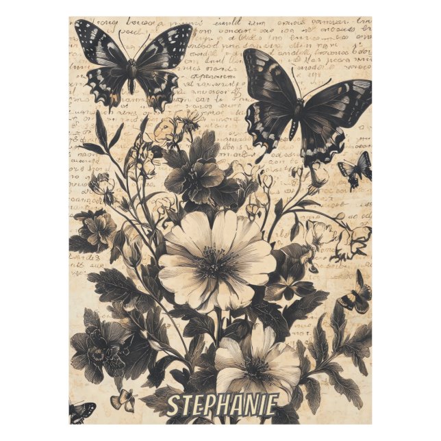 Rustic Flowers and Butterfly - Aged Paper (13) Tablecloth (Front)