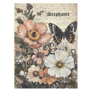 Rustic Flowers and Butterfly - Aged Paper (14) Tablecloth