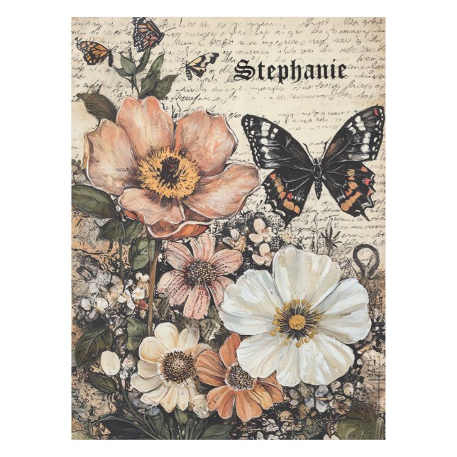Rustic Flowers and Butterfly - Aged Paper (14) Tablecloth (Front)