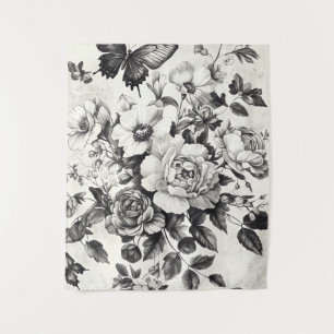 Rustic Flowers and Butterfly - Aged Paper (3) Tapestry