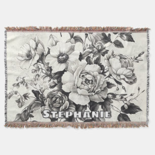 Rustic Flowers and Butterfly - Aged Paper (3) Throw Blanket