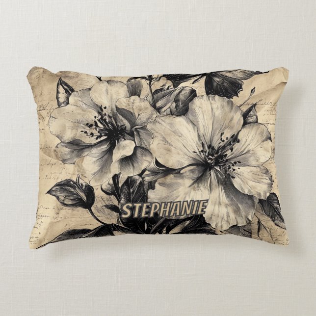 Rustic Flowers and Butterfly - Aged Paper (4) Decorative Cushion (Front)