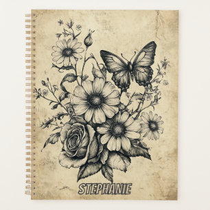 Rustic Flowers and Butterfly - Aged Paper (6) Planner