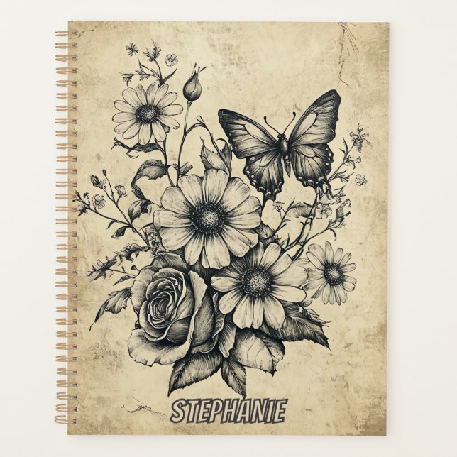 Rustic Flowers and Butterfly - Aged Paper (6) Planner (Front)