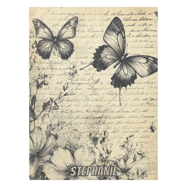 Rustic Flowers and Butterfly - Aged Paper (7) Tablecloth (Front)