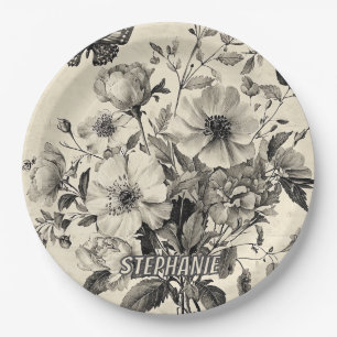 Rustic Flowers and Butterfly - Aged Paper (8) Plate