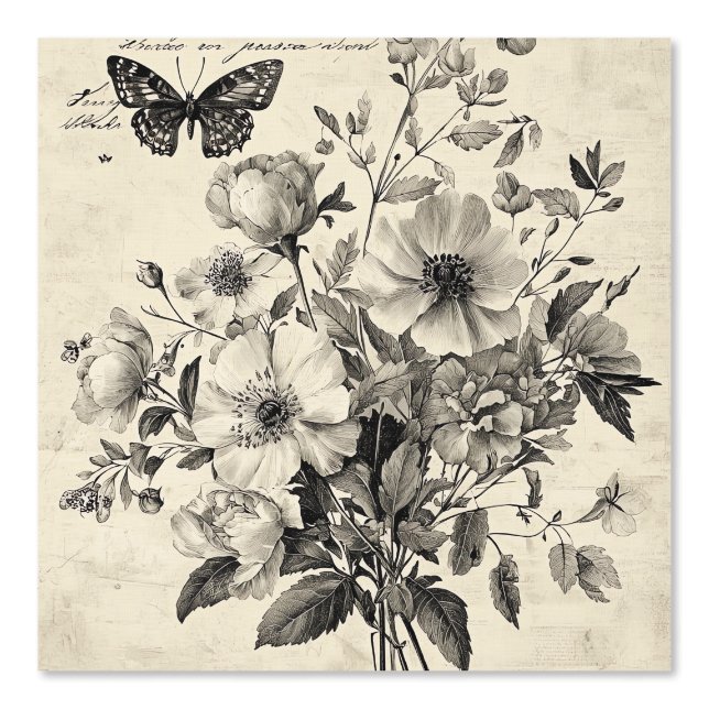 Rustic Flowers and Butterfly - Aged Paper (8) Wallpaper (Front)