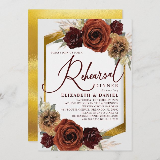 Rustic Flowers and Pampas Grass Rehearsal Dinner Invitation (Front/Back)