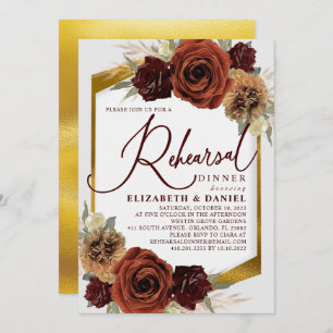 Rustic Flowers and Pampas Grass Rehearsal Dinner Invitation